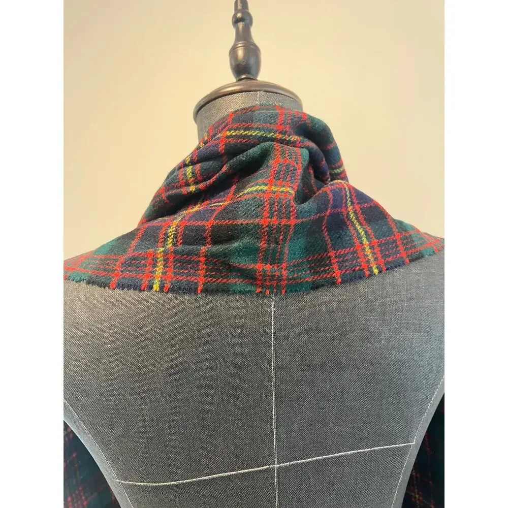 Vintage Plaid Scarf Red Green Yellow Made in Scotland JL